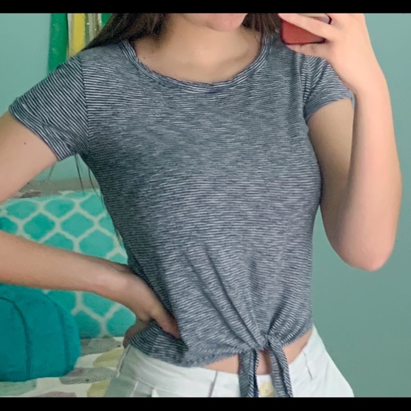 Blue and White Striped Tee with Knot - Picture 4 of 4